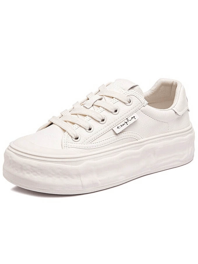 Women's round toe lace-up sneakers with thick white sole for comfort and style, featuring a mixed colors pattern and EVA insole.